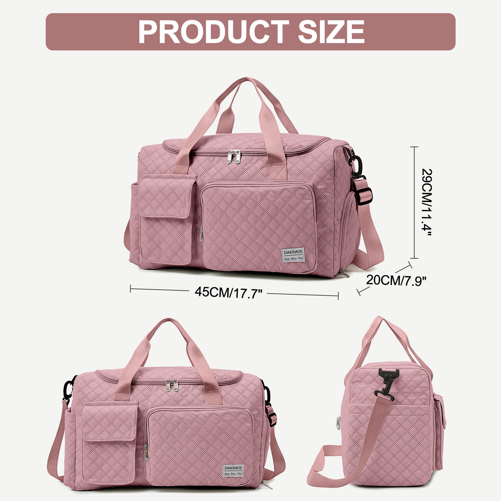 Travel Duffle Bag for Women Men, Weekender Bags Carry on Gym Bag with Wet Pocket/Adjustable Strap/Shoe Compartment, Foldable Waterproof Overnight Tote Bag for Plane Sports Dance, Pink