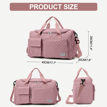 Travel Duffle Bag for Women Men, Weekender Bags Carry on Gym Bag with Wet Pocket/Adjustable Strap/Shoe Compartment, Foldable Waterproof Overnight Tote Bag for Plane Sports Dance, Pink