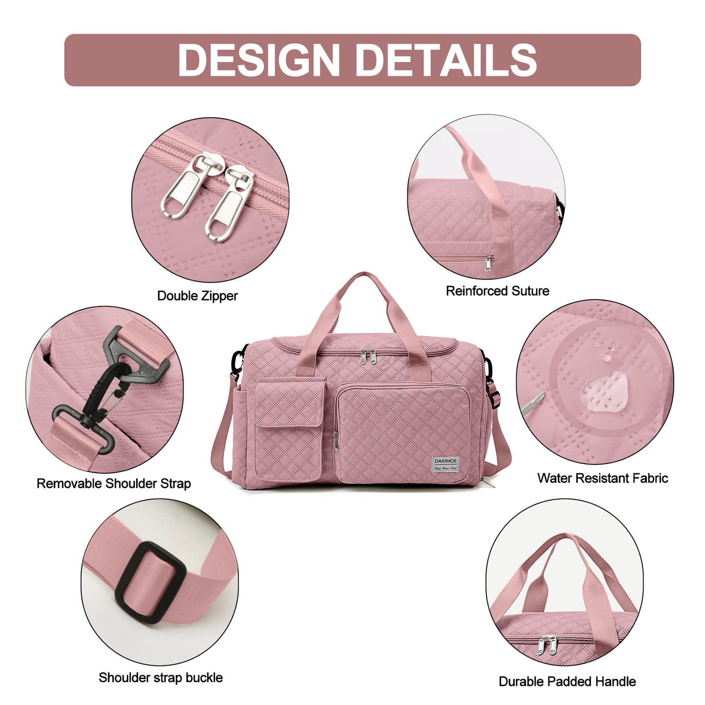 Travel Duffle Bag for Women Men, Weekender Bags Carry on Gym Bag with Wet Pocket/Adjustable Strap/Shoe Compartment, Foldable Waterproof Overnight Tote Bag for Plane Sports Dance, Pink