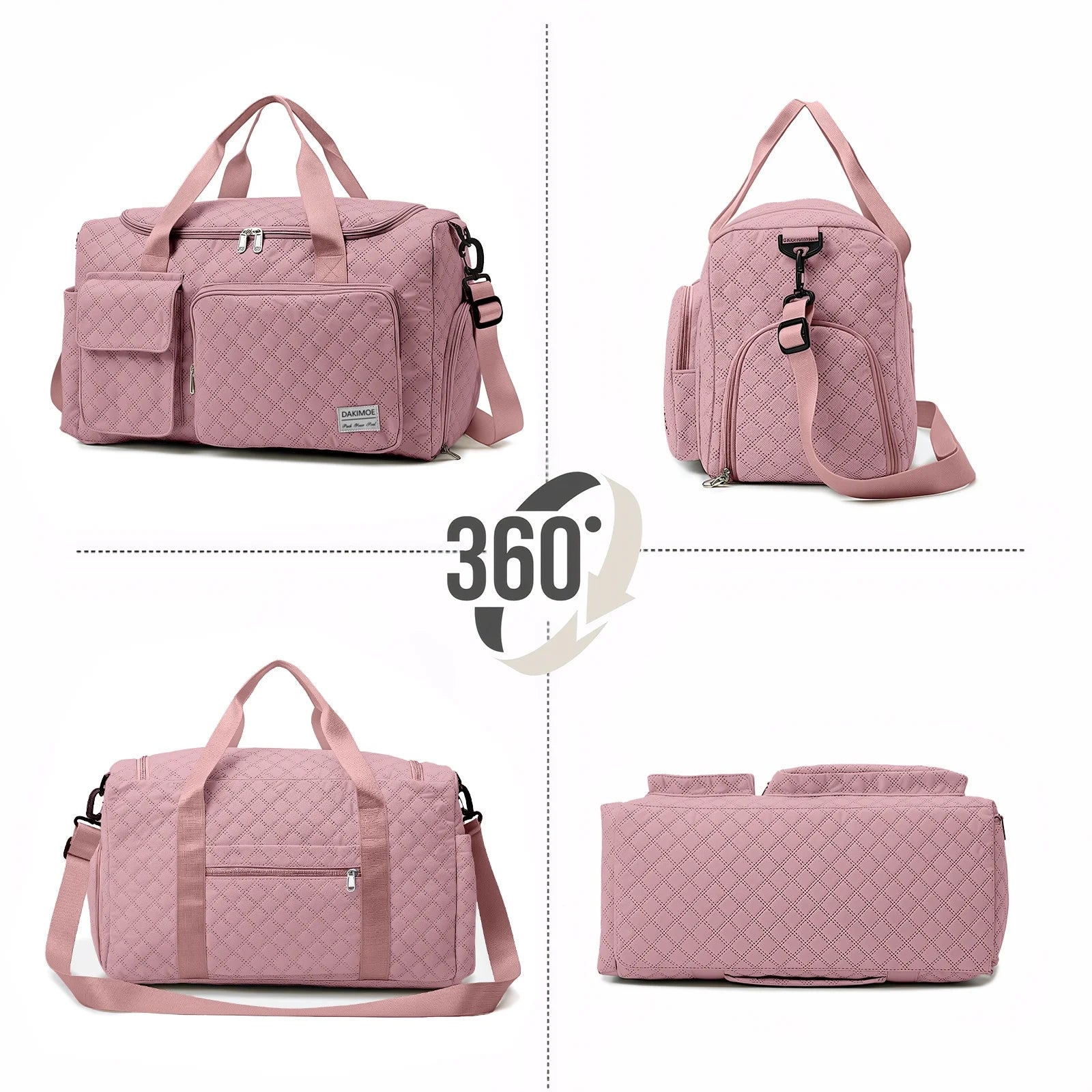 Travel Duffle Bag for Women Men, Weekender Bags Carry on Gym Bag with Wet Pocket/Adjustable Strap/Shoe Compartment, Foldable Waterproof Overnight Tote Bag for Plane Sports Dance, Pink