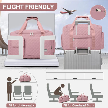 Travel Duffle Bag for Women Men, Weekender Bags Carry on Gym Bag with Wet Pocket/Adjustable Strap/Shoe Compartment, Foldable Waterproof Overnight Tote Bag for Plane Sports Dance, Pink