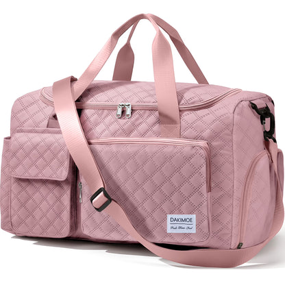 Travel Duffle Bag for Women Men, Weekender Bags Carry on Gym Bag with Wet Pocket/Adjustable Strap/Shoe Compartment, Foldable Waterproof Overnight Tote Bag for Plane Sports Dance, Pink